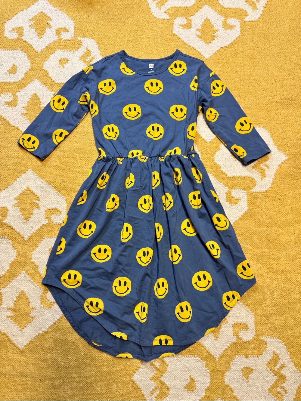 Tea Collection Girls' Grey-Blue Smiley-Print Dress